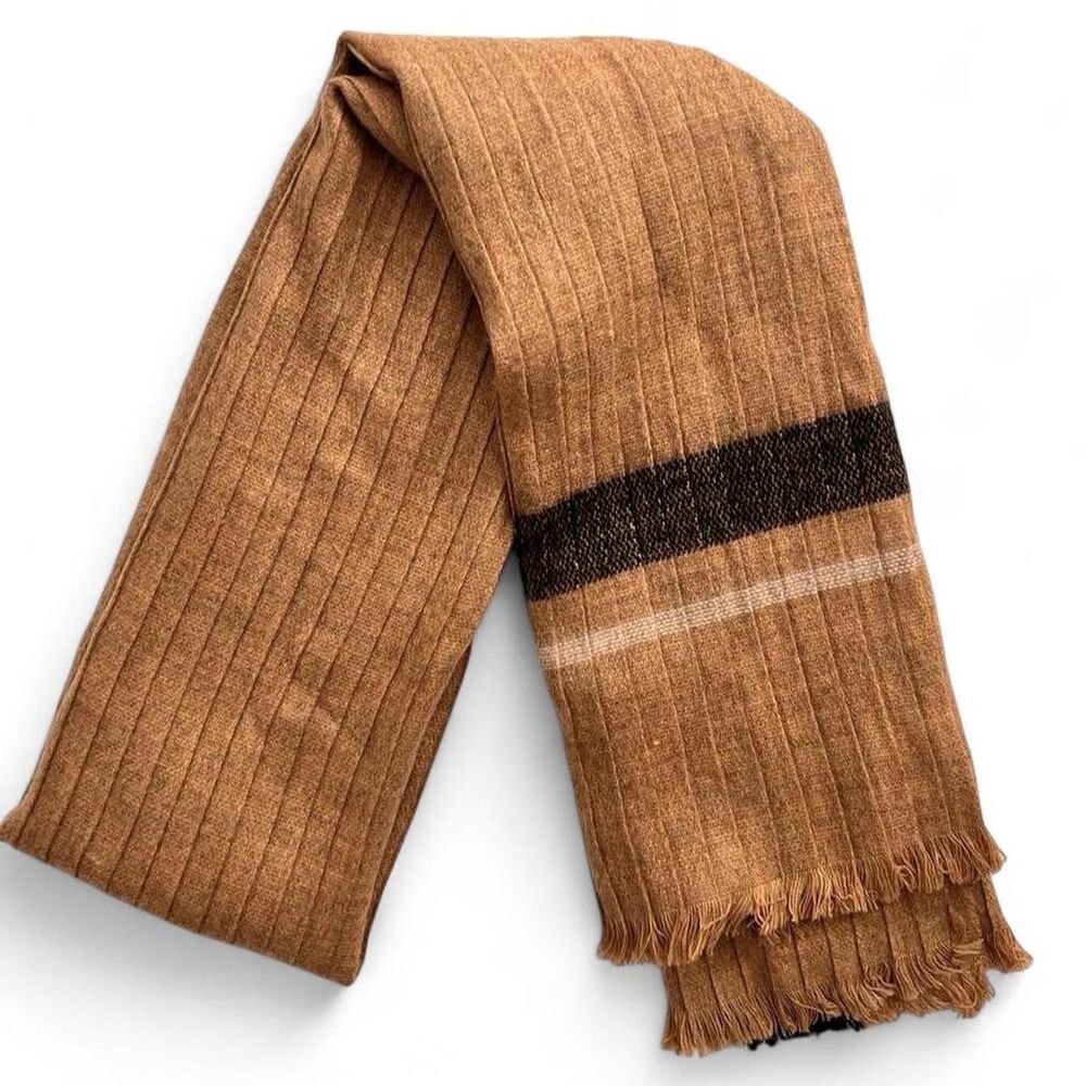 Preppy Black and Tan Plaid Fringe Scarf Wrap